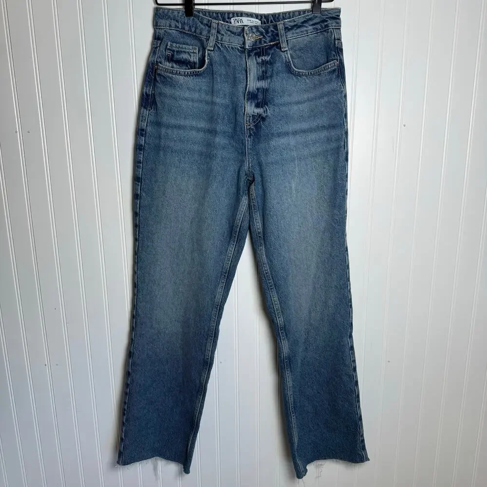 ZARA High Rise Z1975 Straight Leg Jeans Medium Wash Denim Women’s Size 6 - Picture 2 of 11
